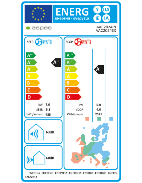 AACC Aspes, Conductos, 24000BTU, A++/A+,...
