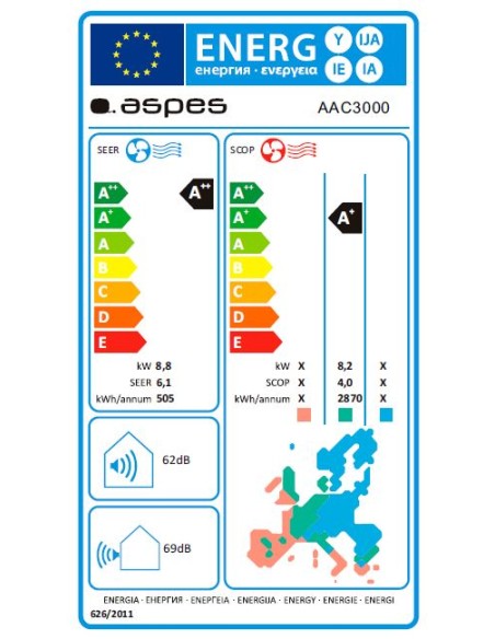 AACC Aspes, Conductos, 36000BTU, A++/A+, Frio-Calor, Inverter, R32, Gris, Control remoto, Silencioso