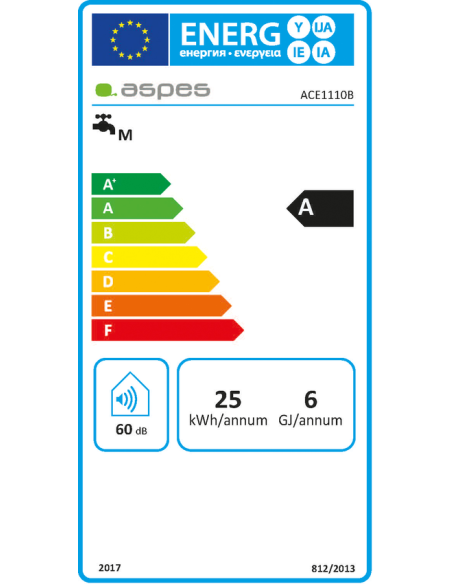 Calentador Aspes, Estanco, Butano, 11 L, A, 66cm, 37cm, 21.3cm, Blanco, Digital, Bajo NOx