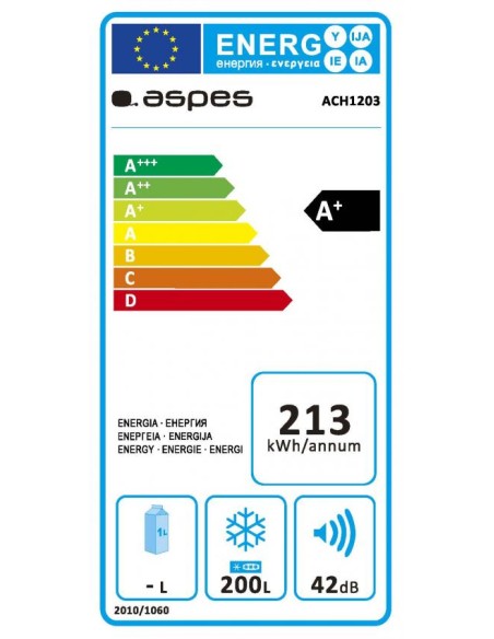 Arcón congelador Aspes, Estático, A+/F, 84,7cm, 91 cm, 55,5cm, Blanco, Display/Dual 200 Litros