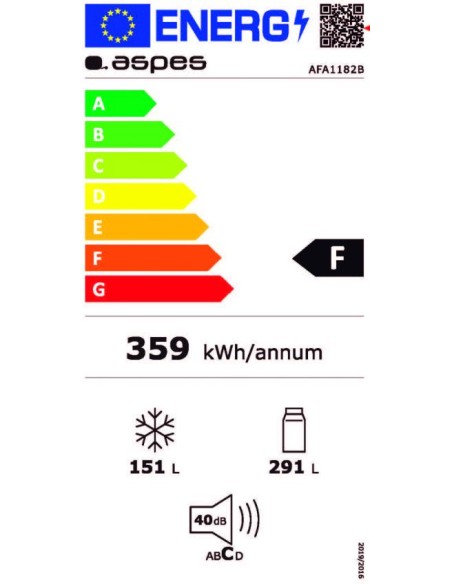 Americano Aspes, Nofrost, F, 177cm, 90cm, 59cm, Blanco, Display