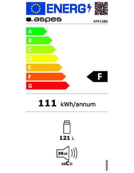 Refrigerador Aspes, Cíclico, 121L, A+/F, 84cm, 50cm, 56cm, Blanco, Electrónico