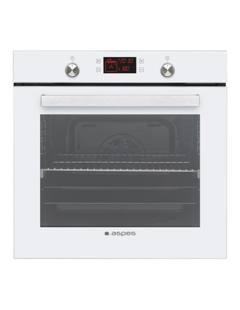 Horno Aspes, 78L, A, 59.5cm, 59.5cm, 57.5cm, Cristal Blanco, Display Táctil, 10P, Limpieza vapor