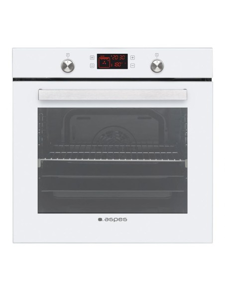Horno Aspes, 78L, A, 59.5cm, 59.5cm, 57.5cm, Cristal Blanco, Display Táctil, 10P, Limpieza vapor
