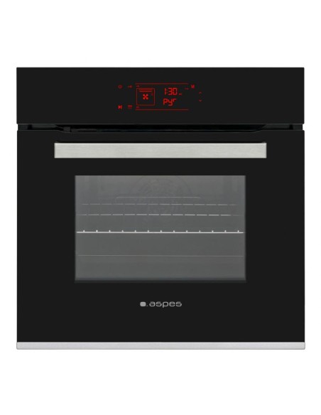 Horno Pirolítico Aspes, 68L, A, 59.5cm, 59.5cm, 57.5cm, Cristal Negro, Display Táctil, 9P, Turbo