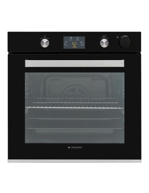 Horno Vapor Aspes, 78L, A, 59.5cm, 59.5cm, 57.5cm, TFT LCD 4,3", Cristal Negro, 12P, Cortina de aire