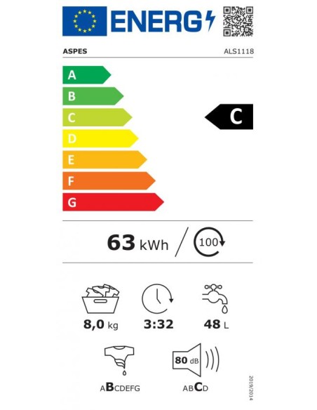 Aspes ALS1118 lavadora Carga superior 8 kg 1300 RPM C Blanco