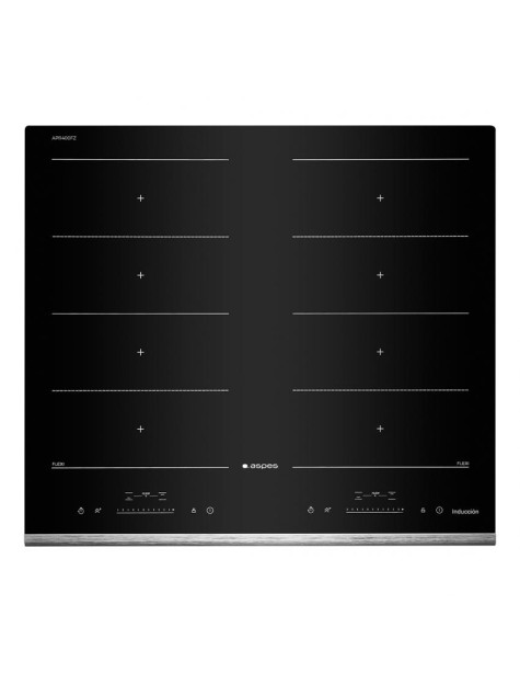 Placa Inducción Aspes, 7.2kW, 6cm, 59cm, 52cm, Cristal Negro, Slider Táctil, 4Z+2FZ, Booster