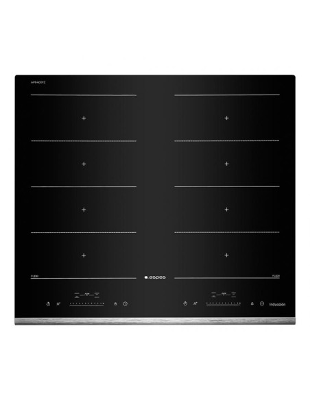 Placa Inducción Aspes, 7.2kW, 6cm, 59cm, 52cm, Cristal Negro, Slider Táctil, 4Z+2FZ, Booster