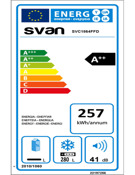 Congelador Svan, SmartFrost, A++/E, 186cm, 59.5cm, 65cm, Blanco, DisplayTáctil, Inverter, Puerta90º 