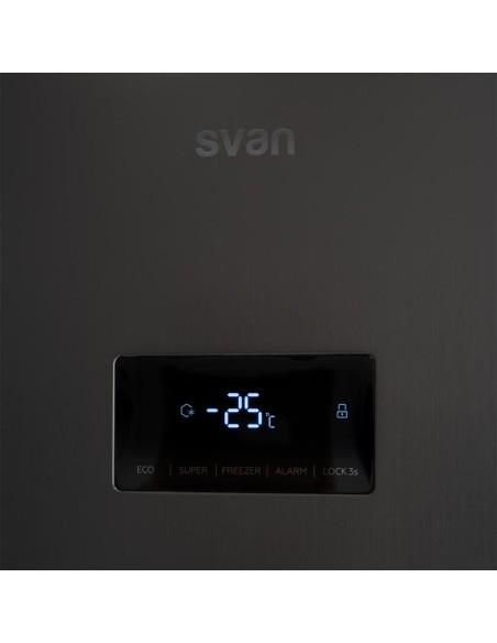 Congelador Svan, No frost, E/A++, 185cm, 59,5cm, 65cm, Dark Inox, Display, Apertura 90º 