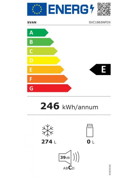 Congelador Svan, No frost, E/A++, 185cm, 59,5cm, 65cm, Dark Inox, Display, Apertura 90º 