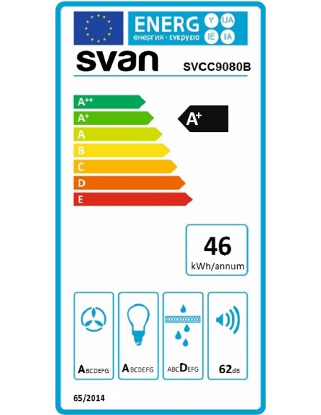 Campana Svan, Inclinada, A+, 118cm, 89.6cm, 39cm, Blanca, 755m3/h, Led, 40/69dB