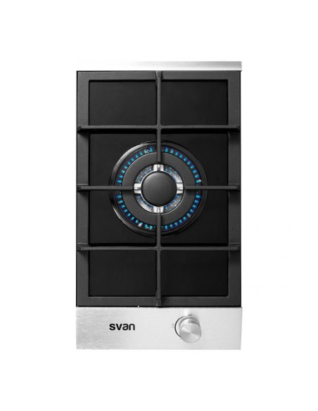 Encimera Svan, Gas Butano, 3.4kW, 10cm, 29.4cm, 51cm, Cristal Negro,1F, Wok, Forja, Kit Gas