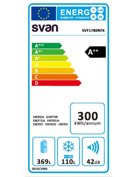 Frigorífico Svan, No Frost, A+/E, 178cm, 79.8cm, 68.6cm, Inox, Display Táctil, Zona Chiller