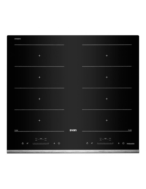 Placa Inducción Svan, 7200w, 59cm, 52cm, 5,8cm, Cristal Negro, Touch Slider, 4Z+2F, Booster