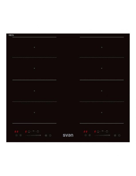 Placa Inducción Svan, 7200w, 6,2cm, 59cm, 52cm, Cristal Negro, Touch Slider, 4Z+2F, Booster