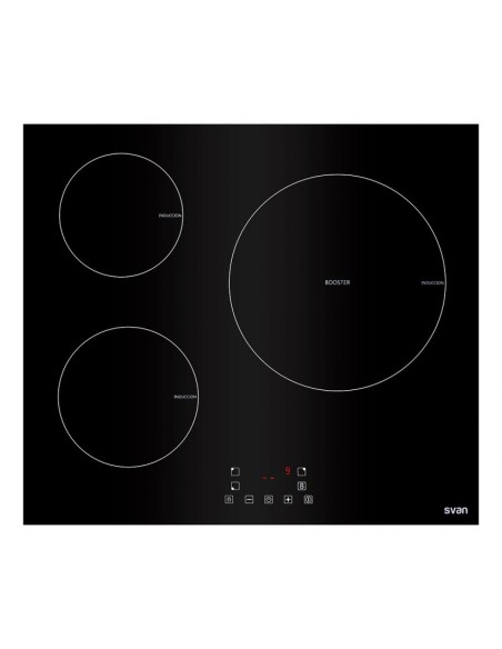 Placa Inducción Svan, 6200w, 59cm, 52cm, 6cm, Cristal Negro, Touch Control, 3Z, Booster
