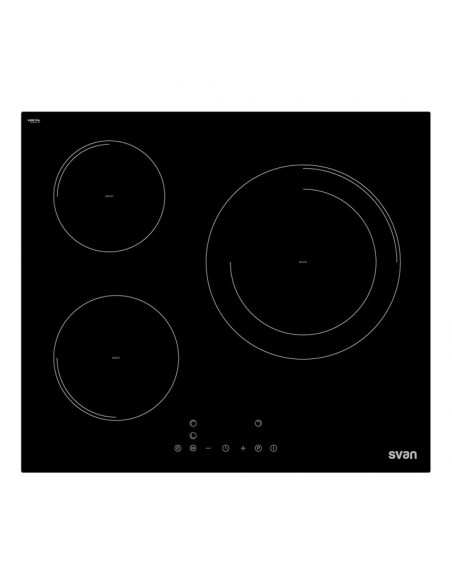Placa Inducción Svan, 6600w, 6,2cm, 59cm, 52cm, Cristal Negro, Touch Control, 3Z, Booster, Pausa
