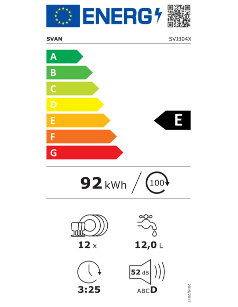 Lavavajillas Svan, 12 cubiertos, A++/E, 85cm,...