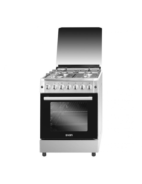 Cocina Svan, Mixta, 89cm, 59.7cm, 63cm, Inox, En.Inox, Tapa Cristal, 4F, Wok, 65L, B, 6P, Kit Gas