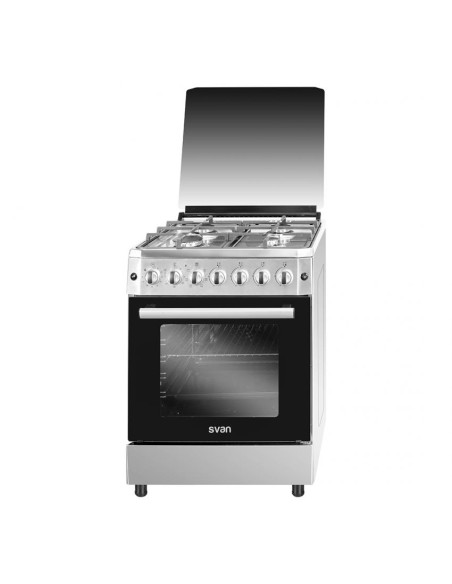 Cocina Svan, Mixta, 89cm, 59.7cm, 63cm, Inox, En.Inox, Tapa Cristal, 4F, Wok, 65L, B, 6P, Kit Gas