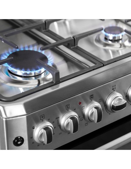 Cocina Svan, Mixta, 89cm, 59.7cm, 63cm, Inox, En.Inox, Tapa Cristal, 4F, Wok, 65L, B, 6P, Kit Gas