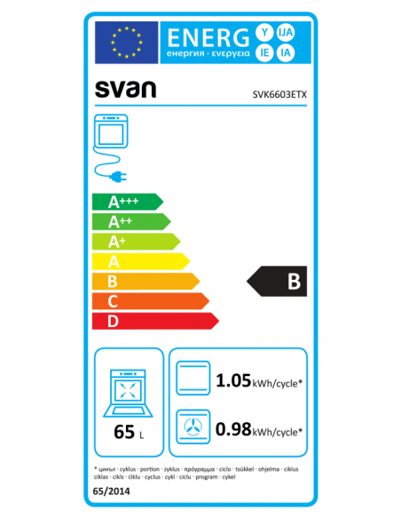 Cocina Svan, Mixta, 89cm, 59.7cm, 63cm, Inox, En.Inox, Tapa Cristal, 4F, Wok, 65L, B, 6P, Kit Gas