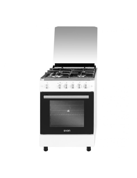 Cocina Svan, Gas, 89cm, 59.7cm, 63cm, Blanco, En.Inox, Tapa Cristal, 4F, Wok, 63L, 3P, Kit Gas