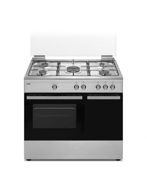 Cocina Svan, Gas, Portabombona, 93.5cm, 89.8cm, 62.7cm, Inox, Tapa Cristal, 5F, Wok, Kit Gas  