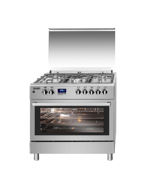 Cocina Svan, Mixta, 89cm, 90cm, 65cm, Inox, TapaCristal, 5F,Wok, Digital,126L, B, KitGas, Rustipollo