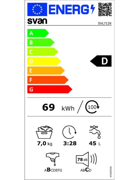 Lavadora Svan, 7kg, 1200rpm, A+++/D, 84.5cm,...