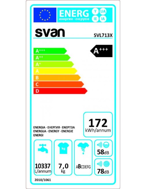 Lavadora Svan, 7kg, 1200rpm, A+++/D, 84.5cm,...