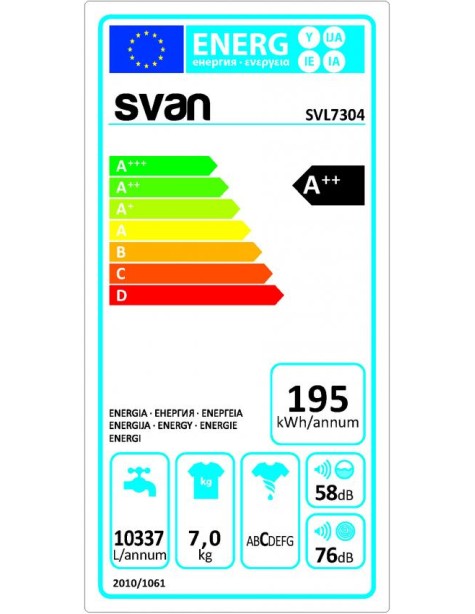 Lavadora Svan, 7kg, 1000rpm, A++/D, 84.5cm,...