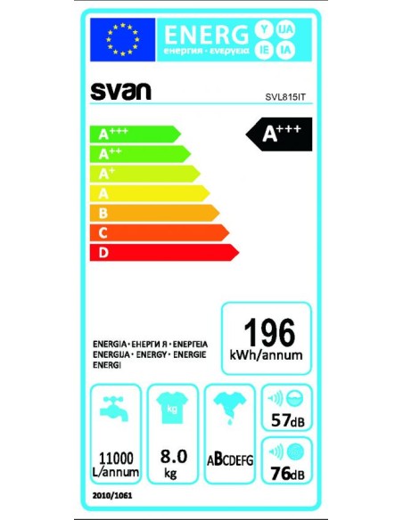 Lavadora 8kg Integración Svan, Inverter, A+++/B, 1400rpm, 82,5cm, 59,5cm, 54cm, Display