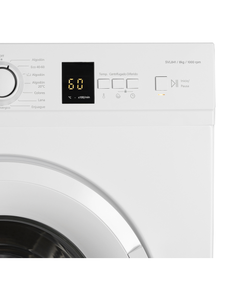 Lavadora 8kg Svan, Universal, A+++/D, 1000 rpm, 84.5cm, 59.7cm, 59cm, Blanca, Display, Antialérgico
