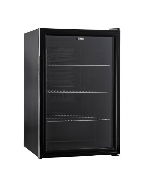 Refrigerador Svan, Cíclico, 115L, A/E, 84.8cm, 54cm, 54cm, Negro, Electrónico, Puerta Cristal 