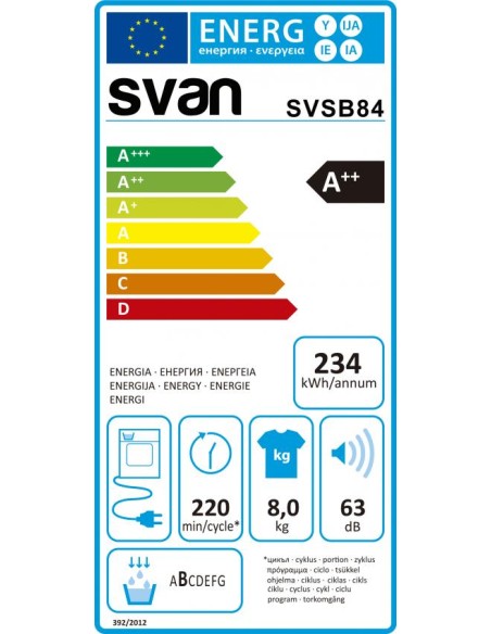 Secadora 8kg Svan, Bomba de calor, A++, 84,5cm, 59,6cm, 60,9cm, Blanco, Display Digital, Puerta Big