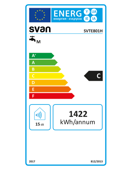 Termo eléctrico Svan, Horizontal, 80L, C, 84.9cm, ø44cm, Blanco, Electrónico, 2kW