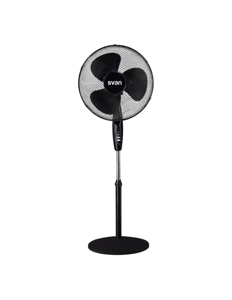 Ventilador Pie Svan, 16'', 50W, Negro, 3 Velocidades, Electrónico, Oscilación