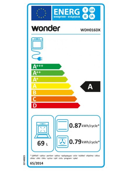 Horno Wonder, Eléctrico, 69L, A, 59.5cm, 59.5cm, 57.5cm, Inox, Display LED, 6P, Grill
