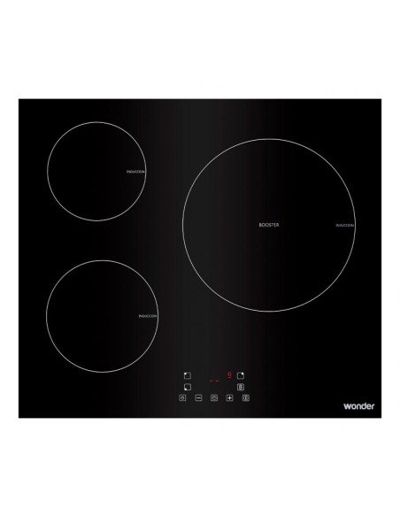 Placa Inducción Wonder, 6200w, 6cm, 59cm, 52cm, Cristal Negro, Control Táctil, 3Z, Booster