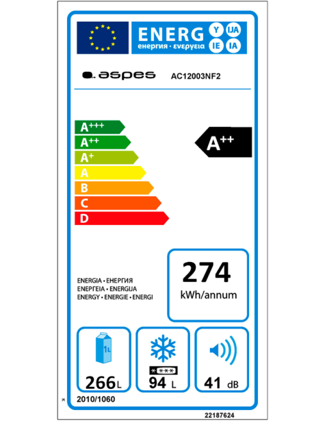 Combi Aspes, Smartfrost, A++/E, 201cm, 59,5cm,...