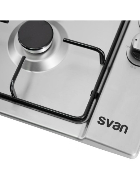 Encimera Svan, Gas Butano, 7.06kW, 9cm, 58cm, 50cm, Inox, Ignición Auto, 4F, Kit Gas