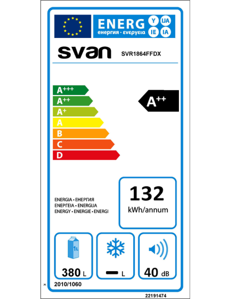 Refrigerador Svan, Smart Frost, A++/E, 186cm,...