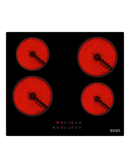 Placa Radiante Svan, 6000w, 59cm, 52cm, 5cm, Cristal Negro, Touch Control,  4Z, Stop&Go