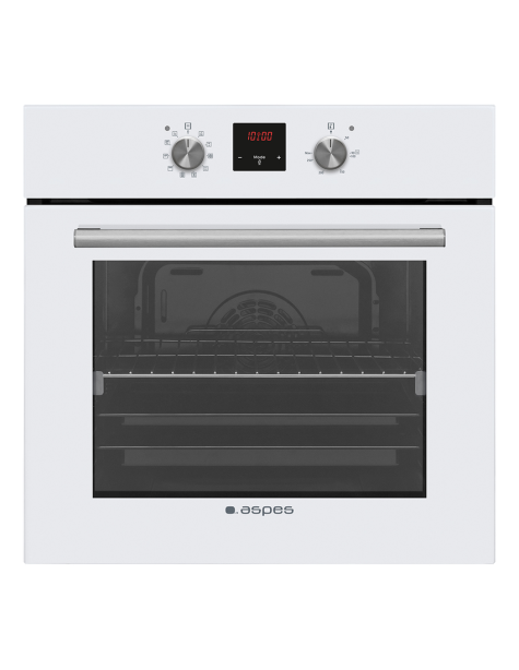 Horno Multifunción Aspes 69L A 59,5cm 59,5cm 57,5cm Cristal blanco Display táctil 10P G.Telescópicas