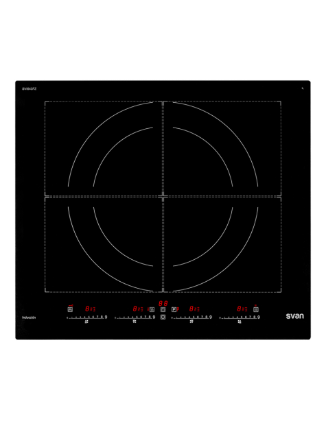 Placa Inducción Svan 7400W 6cm 59cm 52cm Cristal negro Slider 4Z Total Flexizone Keep warm Booster 